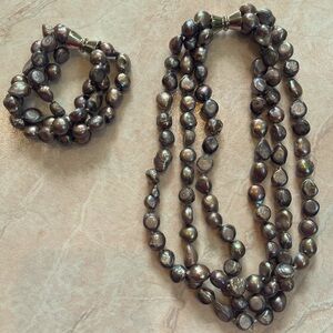 Baroque large chunky iridescent, pearl necklace and bracelet